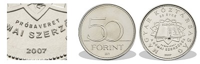 2007-es 50 forint A R�mai Szerz�d�s al��r�s�nak 50. �vfordul�ja alkalm�b�l pr�baveret VF-UNC (forgalmi)